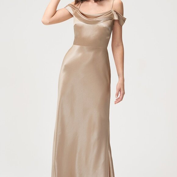 NWT Jenny Yoo Serena. Latte Satin Back Crepe. Elegant formal dress. - Picture 1 of 6